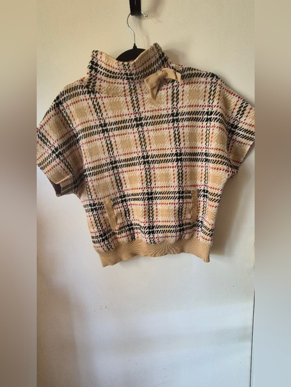 Hope & Henry Plaid Short Sleeve/Cap Sleeve Sweater
